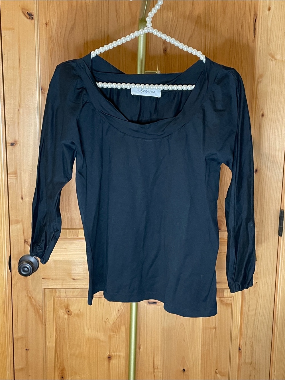 Yves Saint Laurent Black Long Sleeve Scoop Neck Top Size M